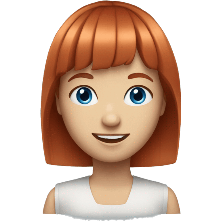 Straight red hair girl with bangs  blue eyes smiling emoji