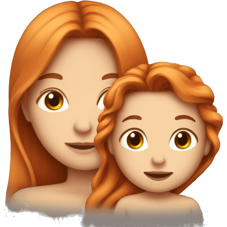 Girl with long orange hair holding baby boy with brown hair  emoji