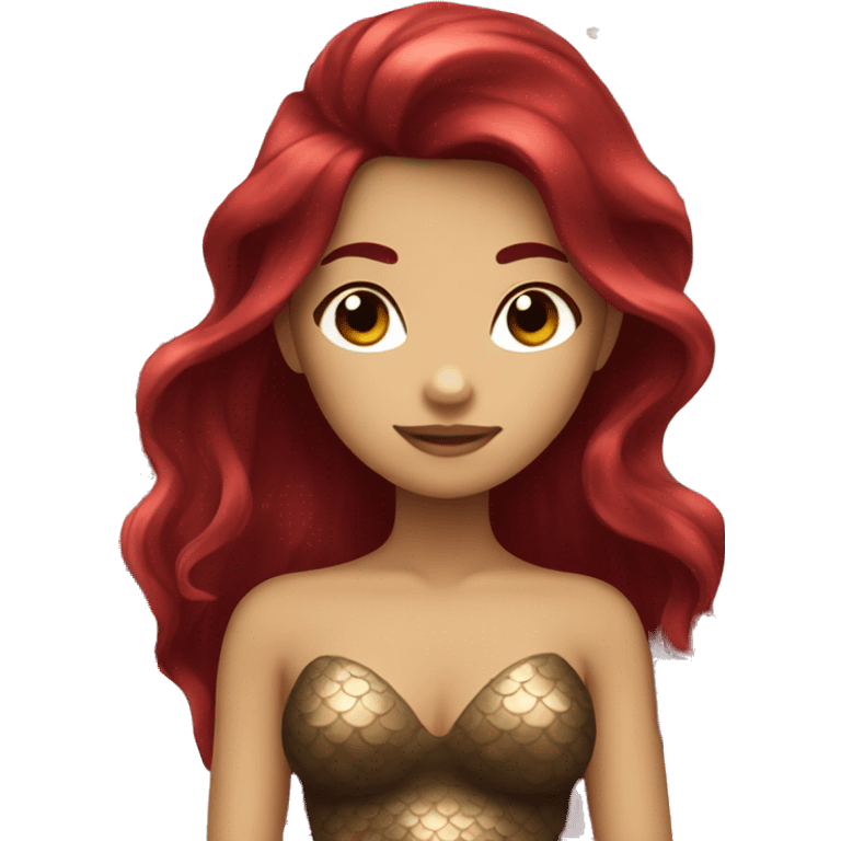 Tan skinned and dark red haired mermaid emoji