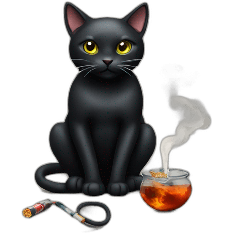 black cat with hookah and cigarettes emoji