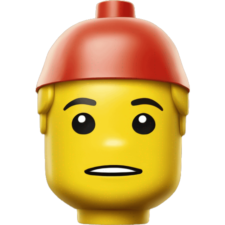 Yellow Lego head with red cap backwards emoji