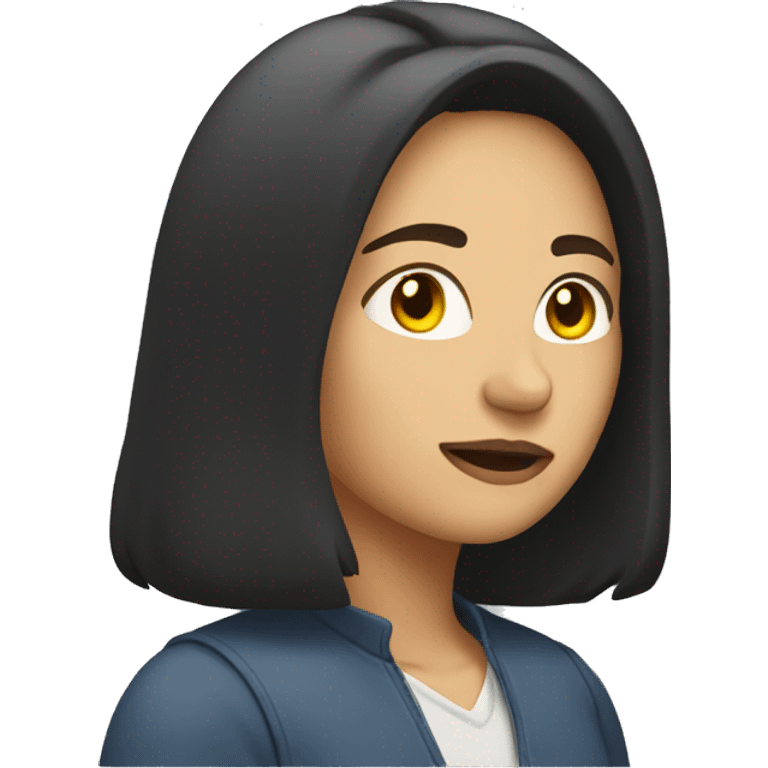 woman with shoulder length dark hair and ban emoji