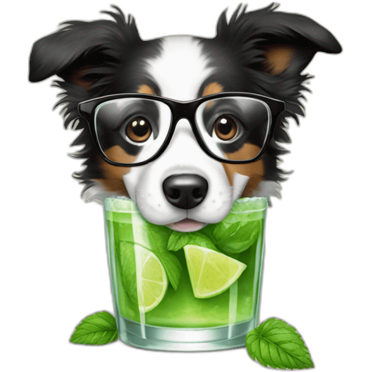 puppy border collie with glasses drinking mojito emoji