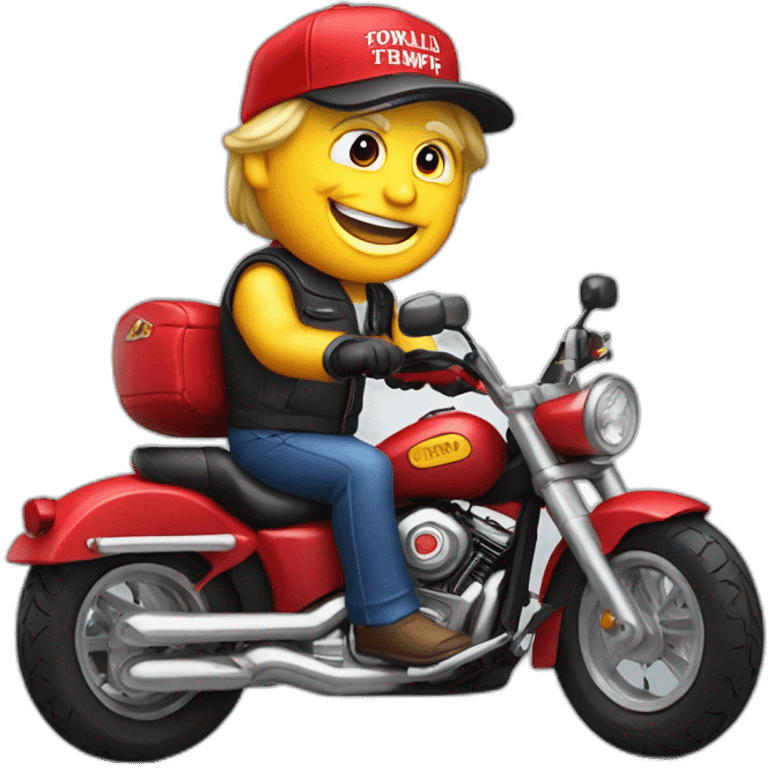 donald trump on kid motorcycle with smile and red cap emoji