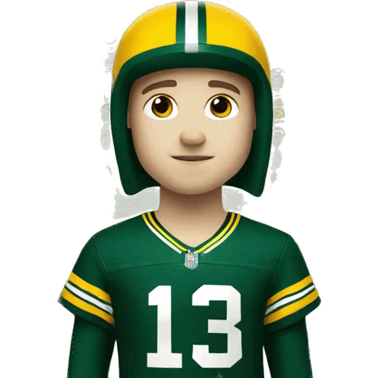 White boy wearing a Green Bay packers uniform with number 13  emoji