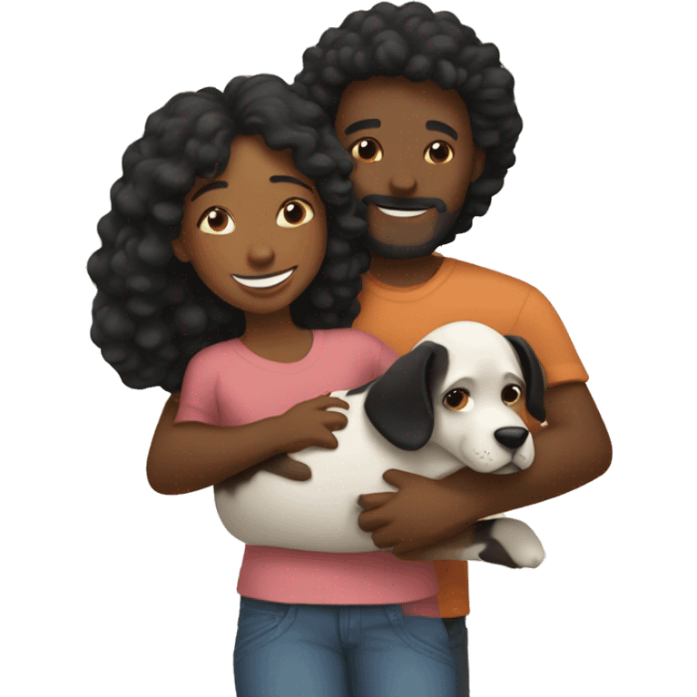 Black family hugging dog emoji