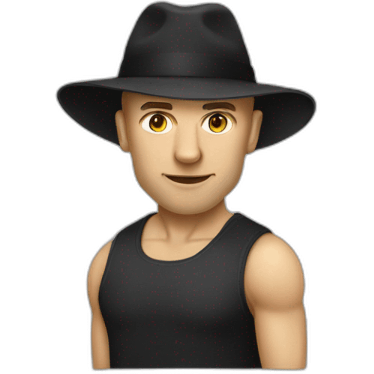 A white man with the beginnings of baldness posing as if he were muscular. A black Carhatt t-shirt. A basketball. He is a web developer. emoji