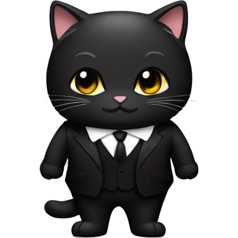 Mafia cute and cool chubby black cat in a black  formal cassic suit emoji