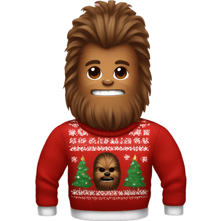 Chewbacca wearing hair rollers and wearing and Christmas sweater emoji