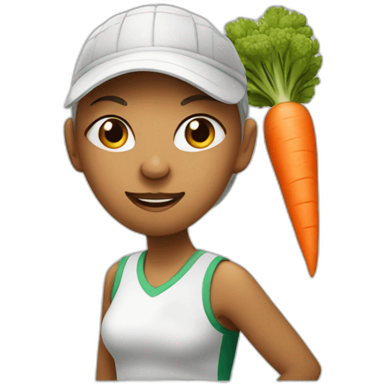 female tennis player with carrot as a nose emoji