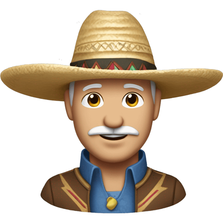 Create a Disney-style cartoon character: a 45-year-old man with a friendly, charismatic look. He wears a traditional sombrero, has a well-groomed white beard, and is bald. His design should capture the charm of classic Disney characters emoji