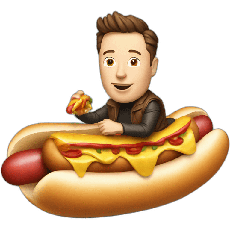 Elon musk riding a hotdog emoji