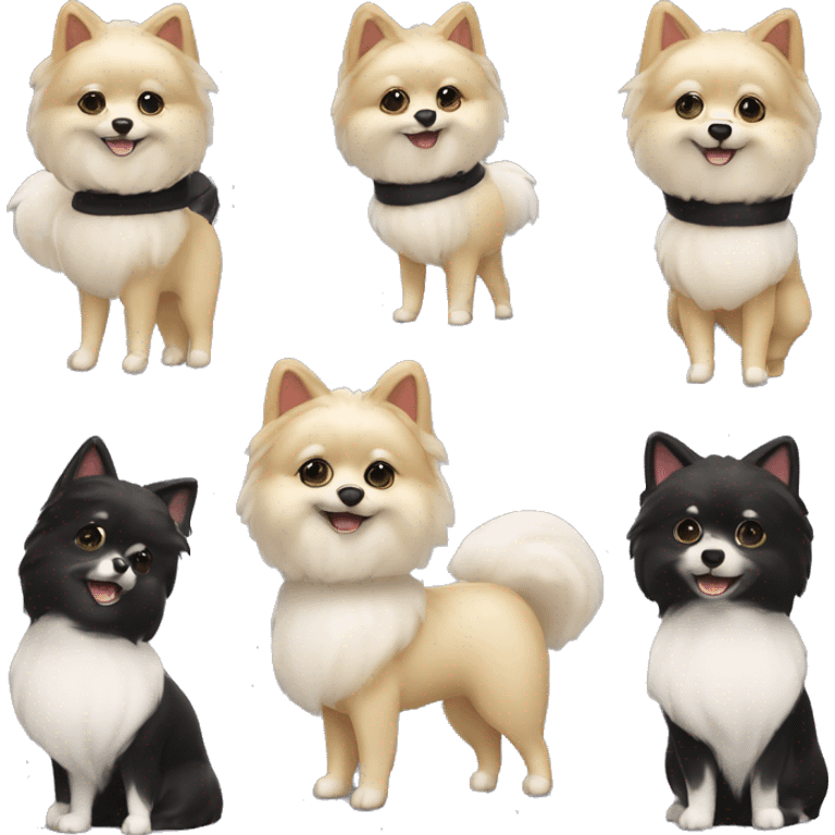 Cream Spitz stands on its hind legs in heels and in a black robe  emoji