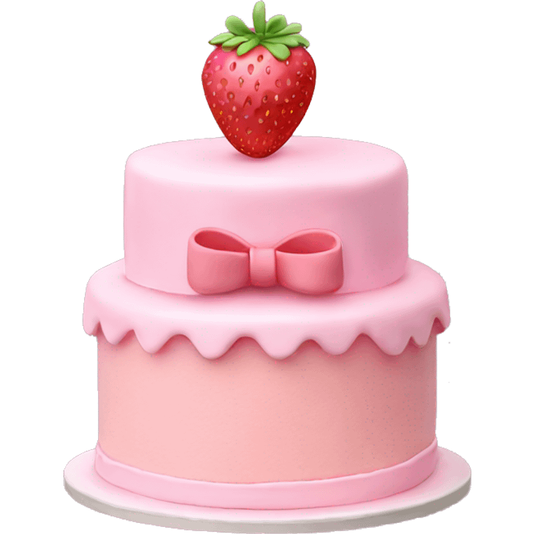 Light Pink strawberries and cream birthday cake with in bow emoji