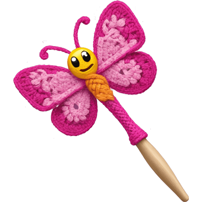 Mariposa hold pink crochet hook emoji