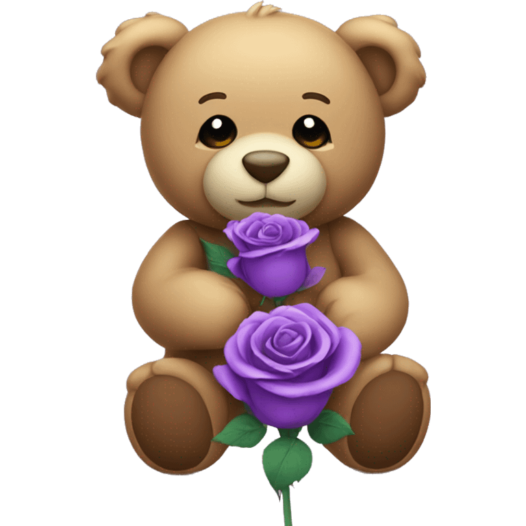 Cute teddy bear hold purple roses emoji