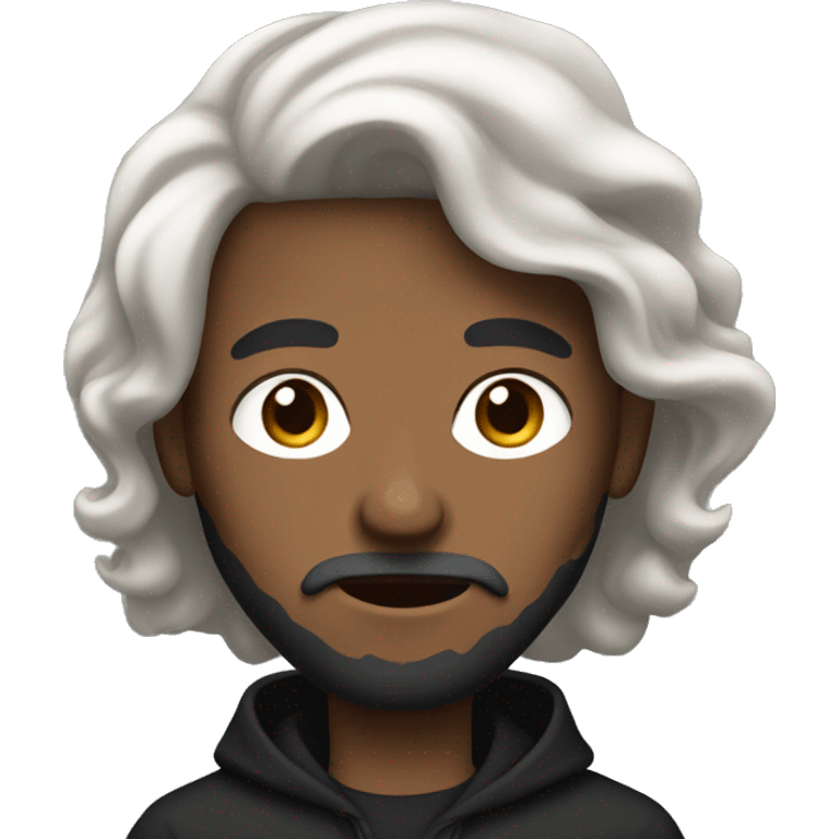 white-skinned bearded man with black hoodie and wavy hair over his face emoji