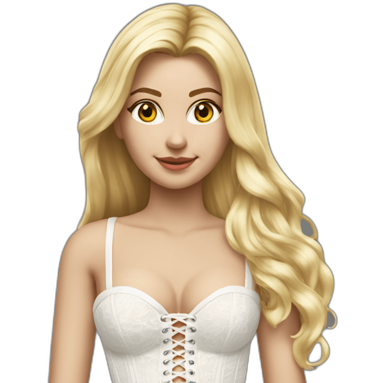 hyperrealistic caucasian blonde female, long straight hair, white lace-up bustier, body view emoji