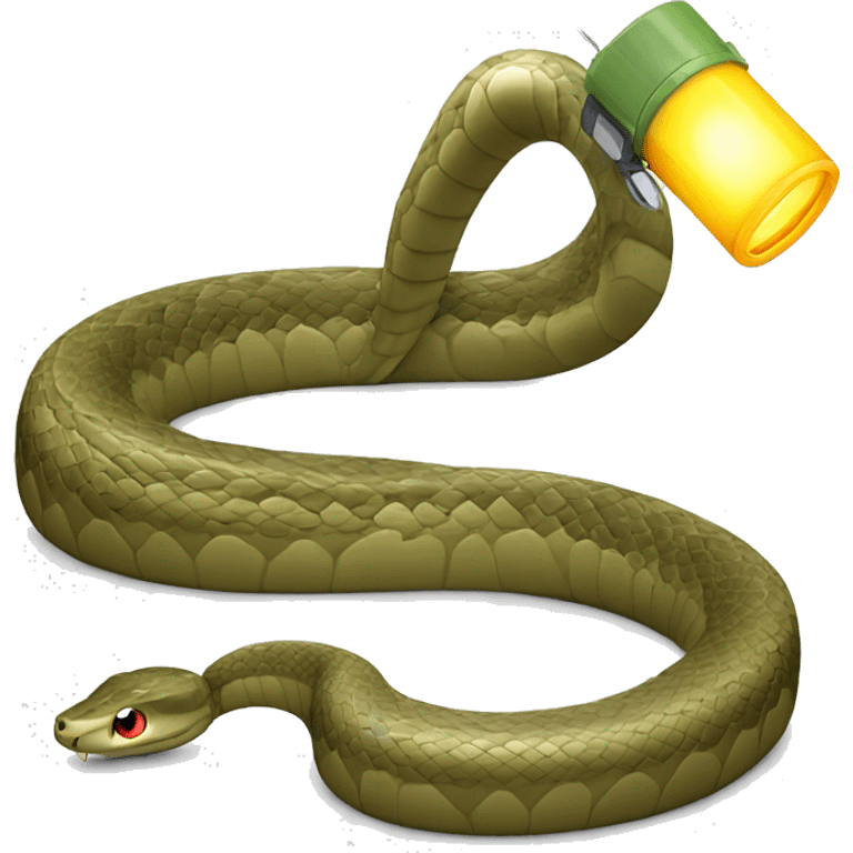 A snake with a flashlight as a head and his tail connected to a battery emoji