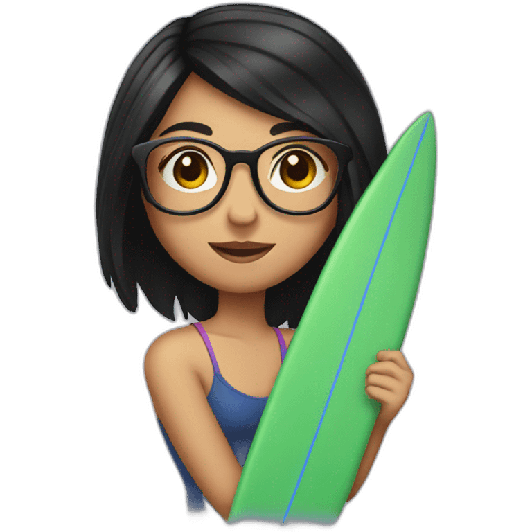 Girl with glasses and black hair and surfboard emoji