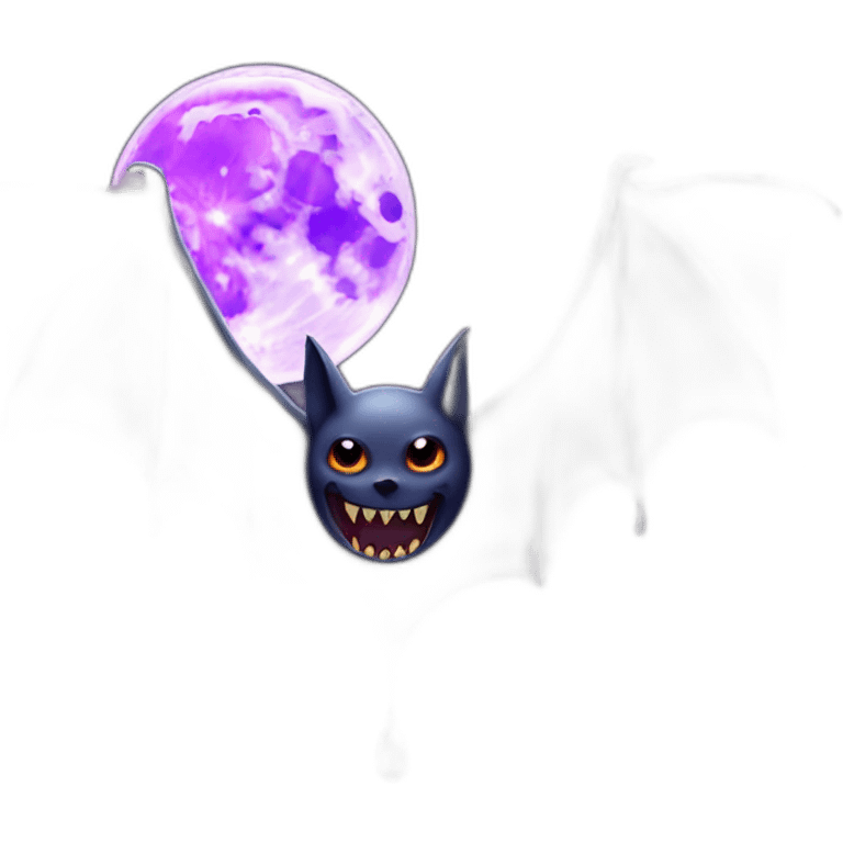 realistic full moon dripping purple behind with vampire bat wings flying in front emoji