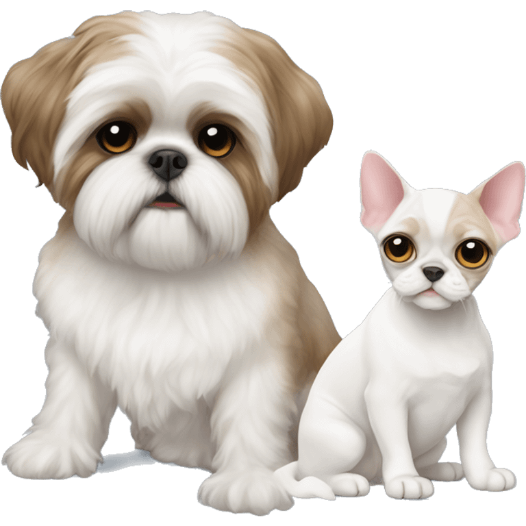 Shih tzu sitting next to Devon Rex  emoji