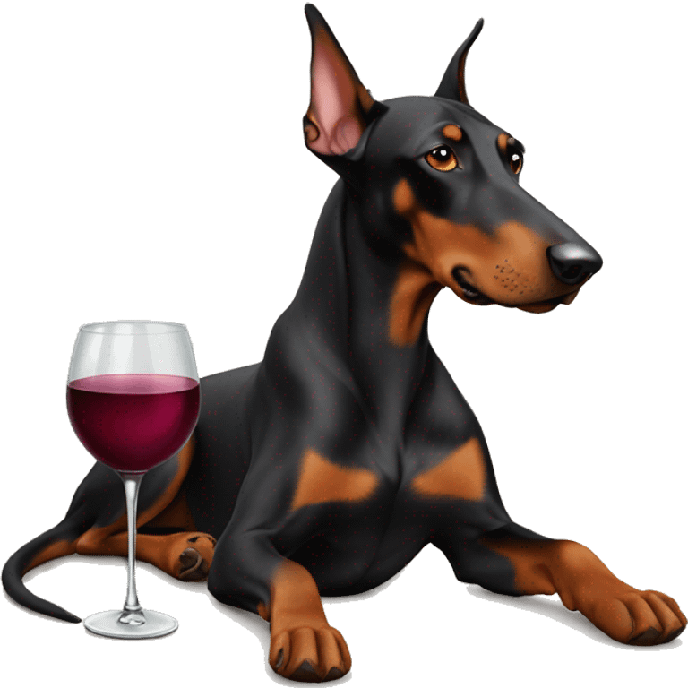 Dobermann with wine emoji