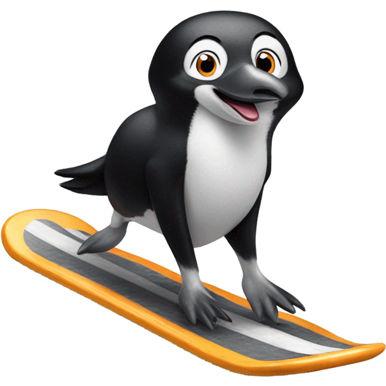 Penguin riding a boarder collie emoji