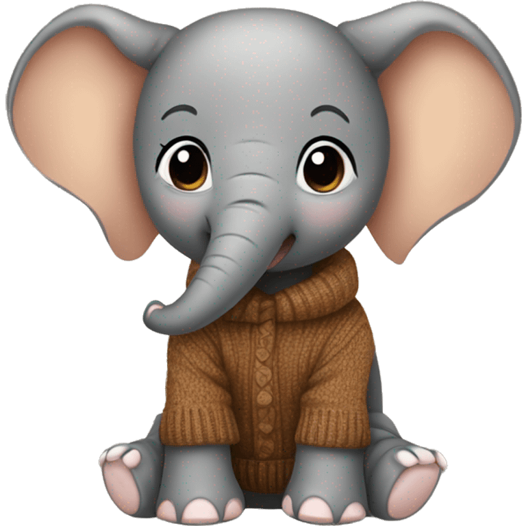 Baby elephant wearing brown sweater and cute bow emoji