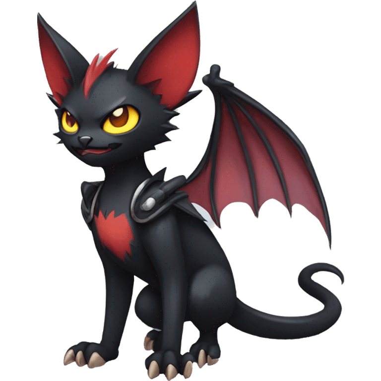 Black Edgy Punk-Gothic Bat-winged Litten-Bat-cat-Fakemon full body emoji