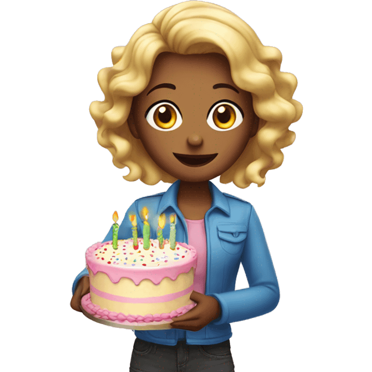 Girl with a birthday cake infront of her emoji