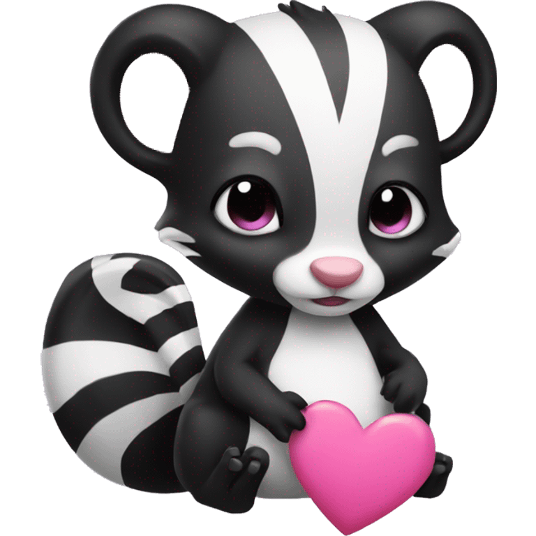 skunk holding a pink heart emoji