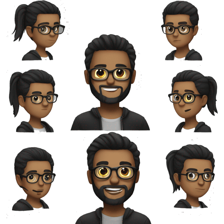 streamer boy with glasses a black short pony tail black beard emoji