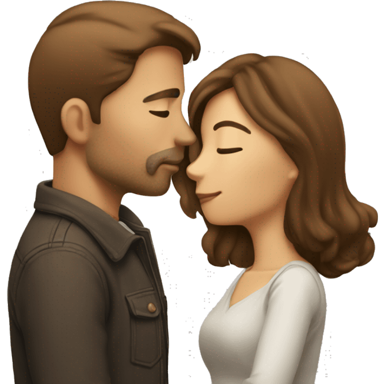 Couple kissing woman with long brown hair man with short brown hair emoji