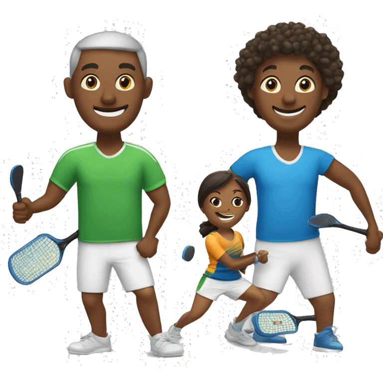 Four friends playing pickleball with paddles, 2 men and 2 women  emoji