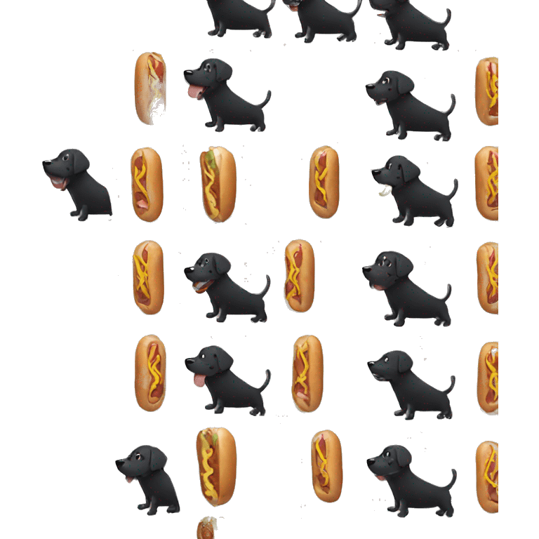 Black dog eating a hot dog emoji