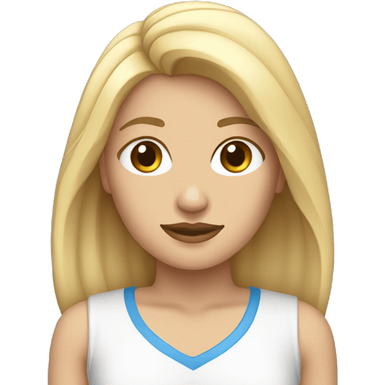 Mujer con el pelo rubio y ojos azules y ropa blanca emoji