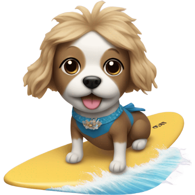 dog wearing a tutu while surfing emoji