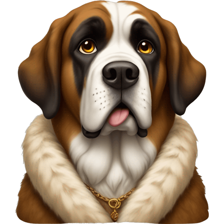 A Saint Bernard wearing a brown vintage fur coat on emoji