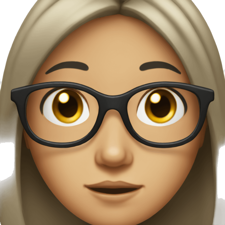 A girl with freckled gray eyes and black hair wearing transparent glasses emoji