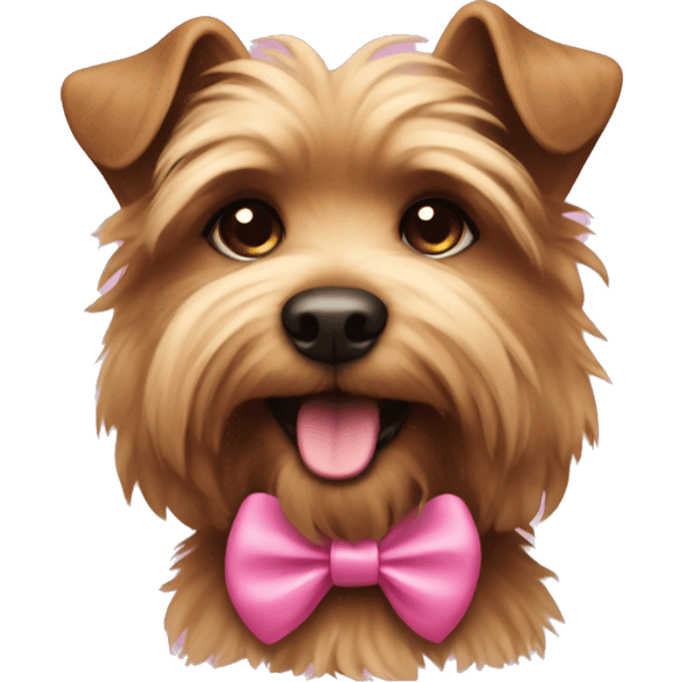 Fluffy brown terrier with pink bow  emoji