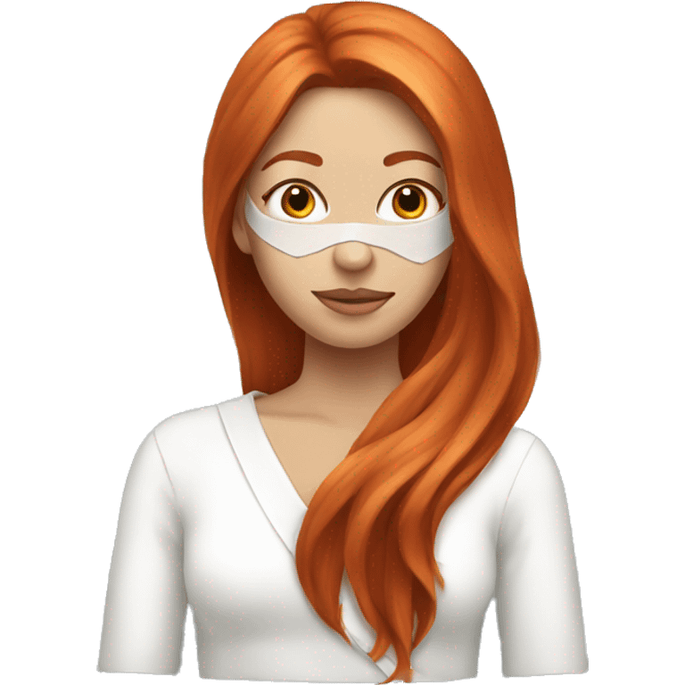 Red-haired girl with long hair in a spa mask emoji