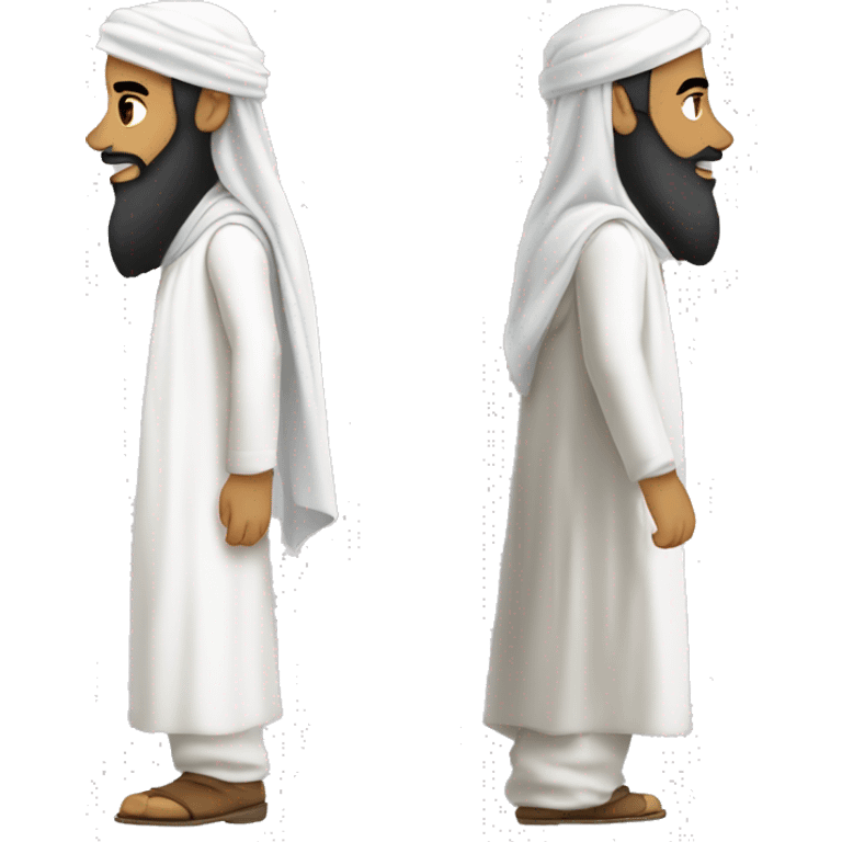 sideview of a bearded muslim man in a white thobe walking whilst wearing a shemagh. emoji