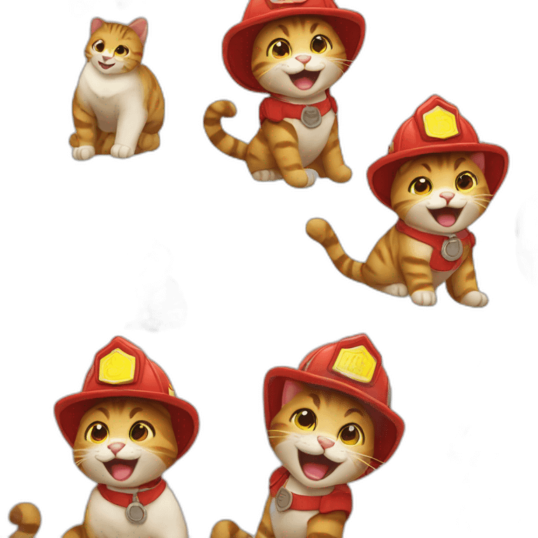 Laughing cats wear firefighter uniforms emoji