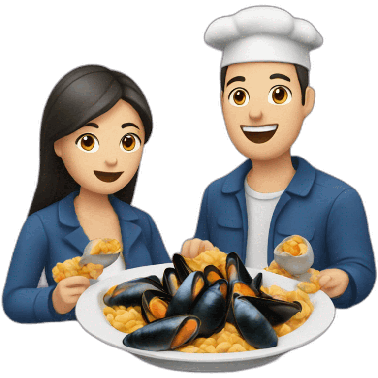 Couple eat mussels with them pigeon emoji