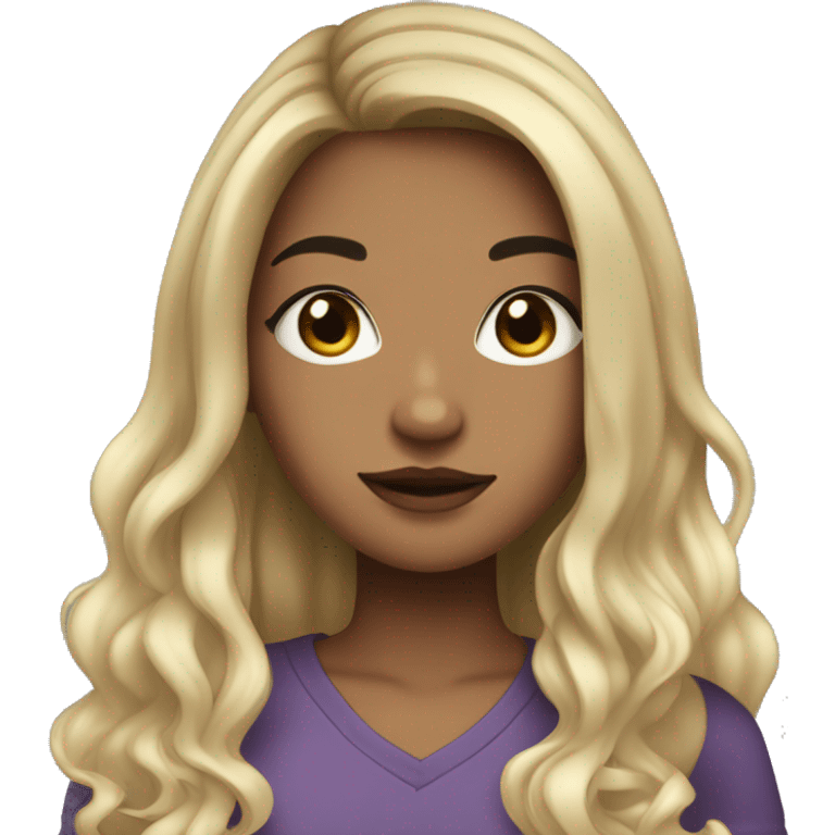 teen girl with long black hair, blonde highlights, dark brown eyes, and hair parted in the middle emoji