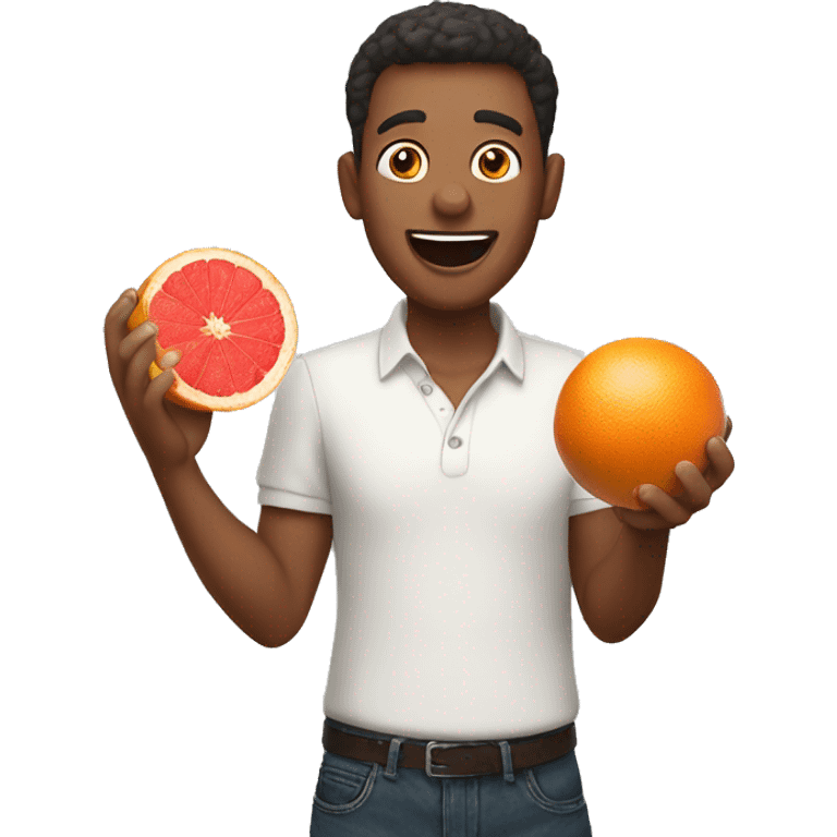 Excited man holding a grapefruit emoji