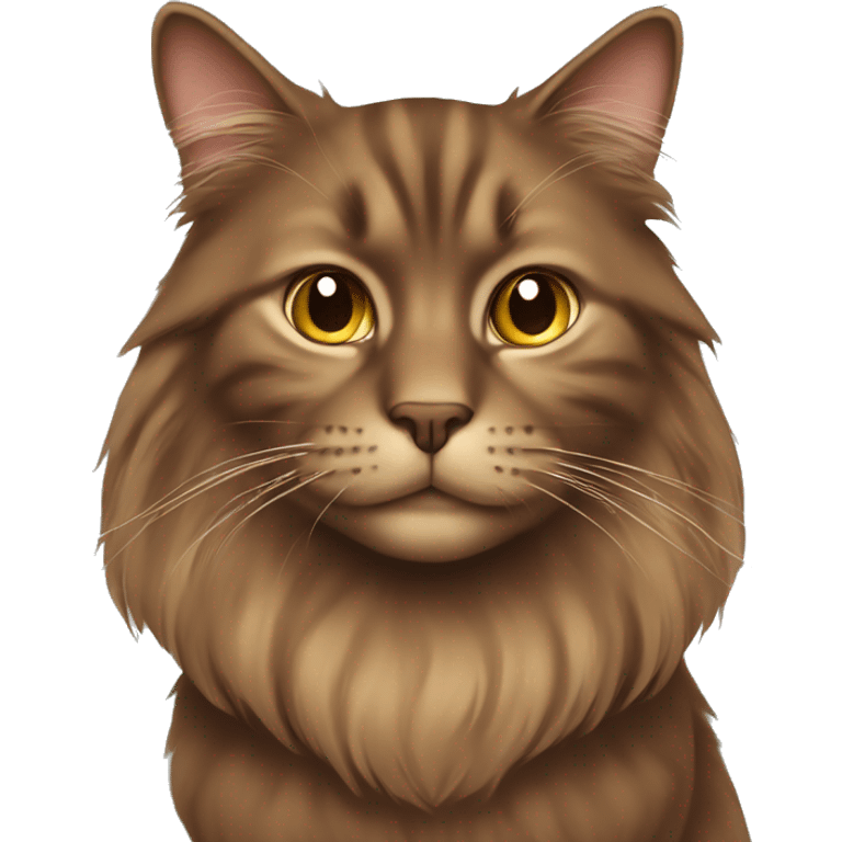 brown long-haired cat with a sly face emoji