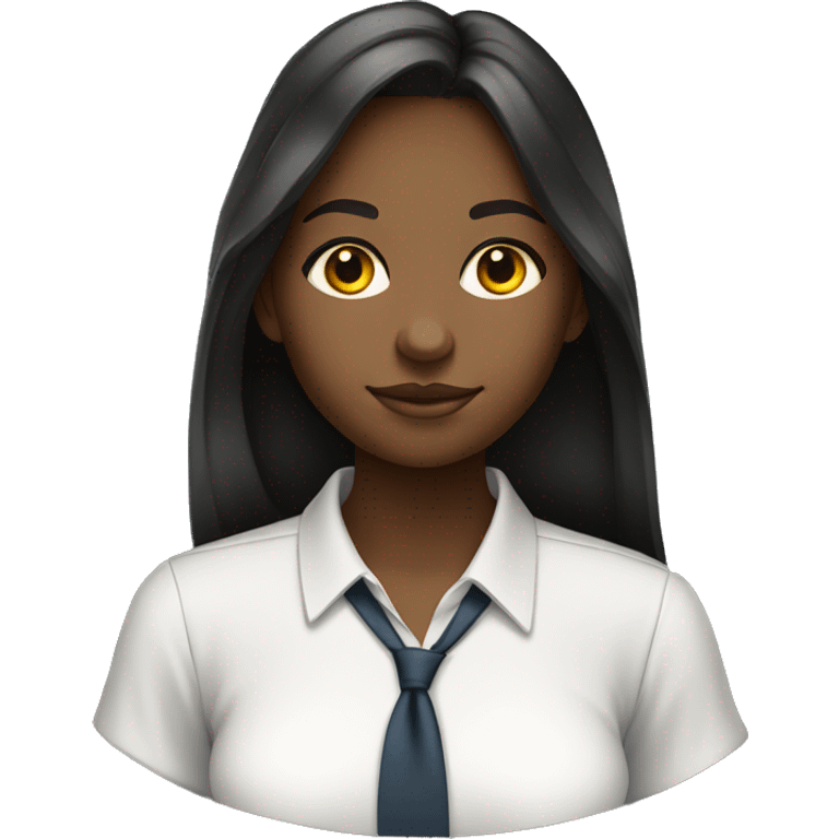 young black female student with straight  long hair studying white collar shirt emoji