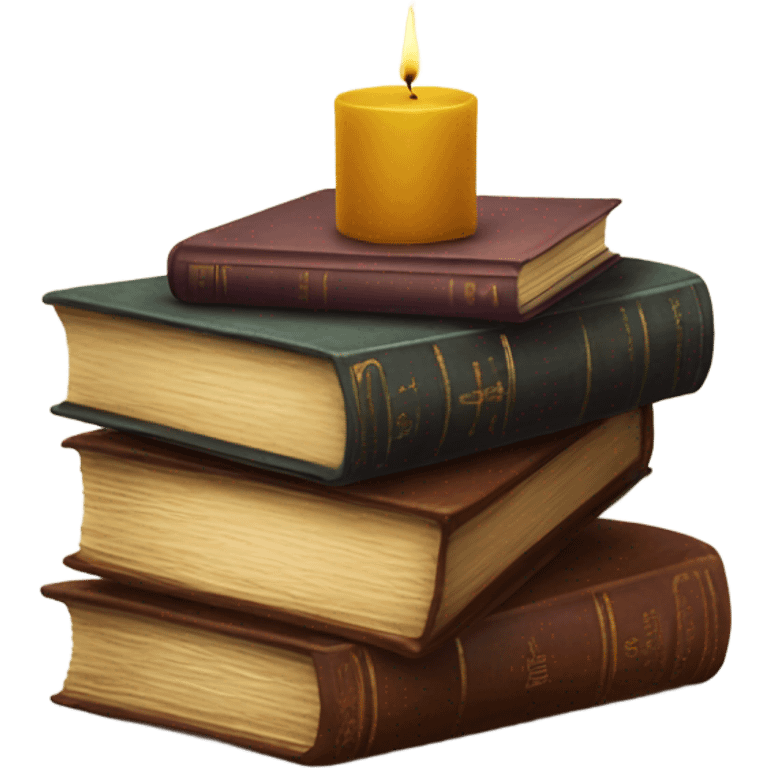 Vintage book stack with candle emoji